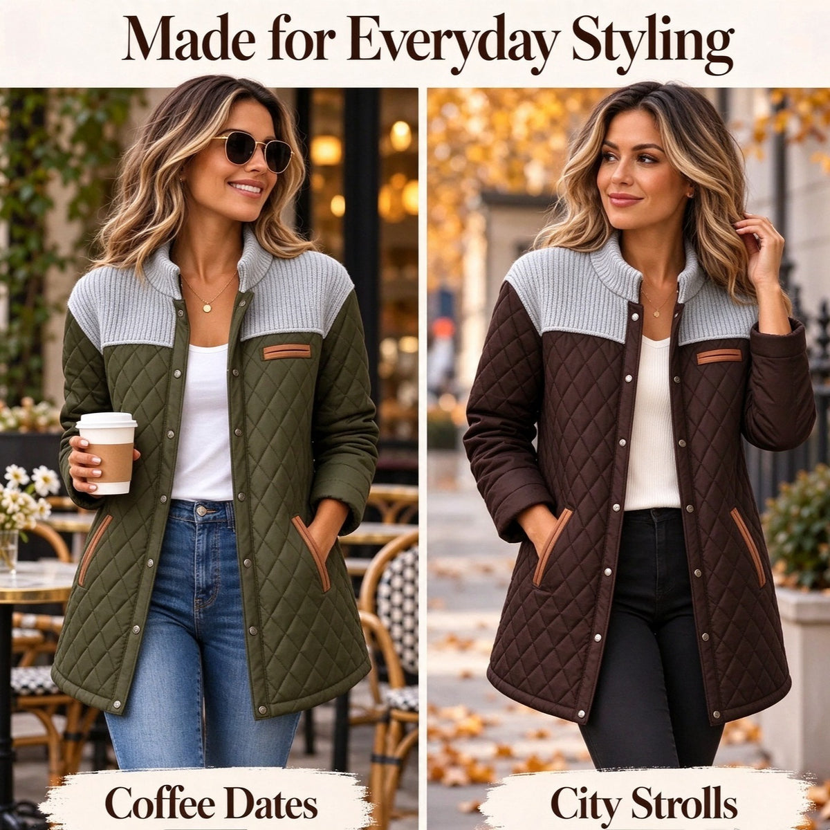Women's Casual Color Blocked Cotton Padded Jacket