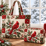 2pcs Cardinal Bird Quilted Tote Bag Set
