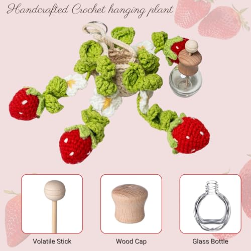 Crochet Strawberry Hanging Plant for Car Air Freshener