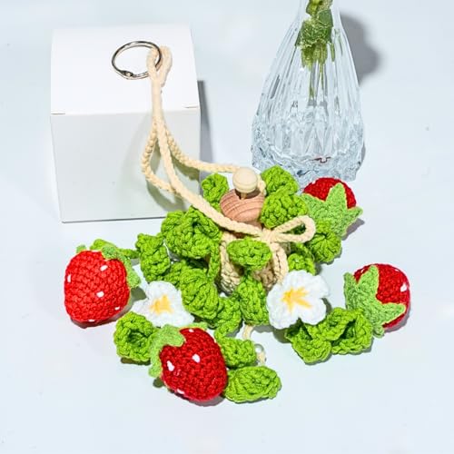 Crochet Strawberry Hanging Plant for Car Air Freshener