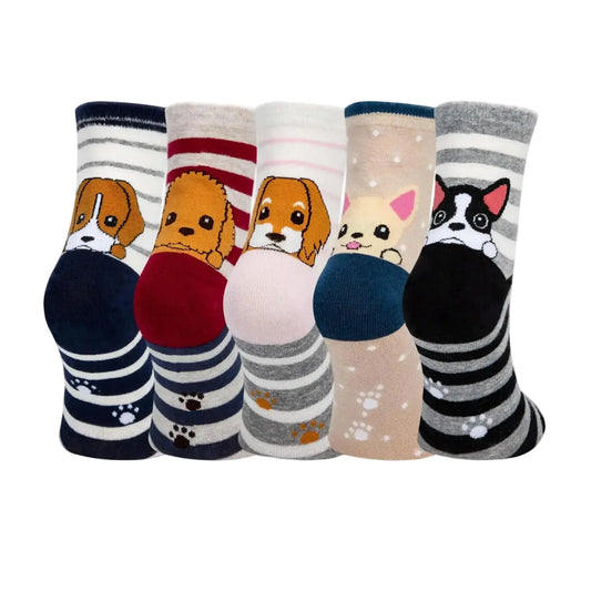 Cute Dog Animal Face Socks 5 Pairs