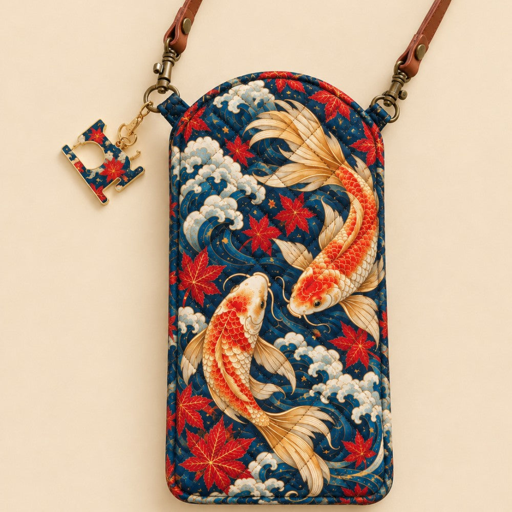 Koi Fish Maple Leaf Quilted Slim Phone Crossbody Bag