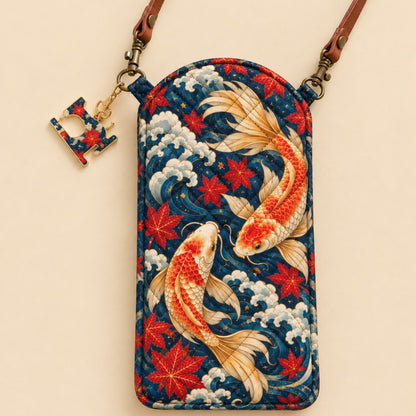 Koi Fish Maple Leaf Quilted Slim Phone Crossbody Bag