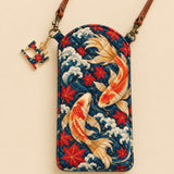 Koi Fish Maple Leaf Quilted Slim Phone Crossbody Bag