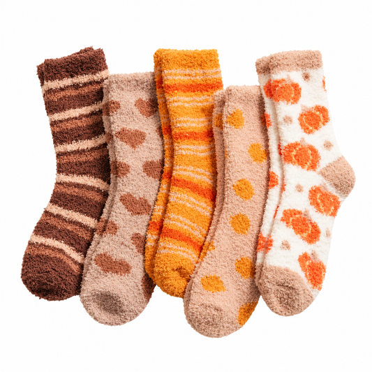 Caramel Fall Cozy Fluffy Slipper Socks 5 Pairs