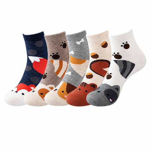 Forest Fox Animal Face Socks 5 Pairs