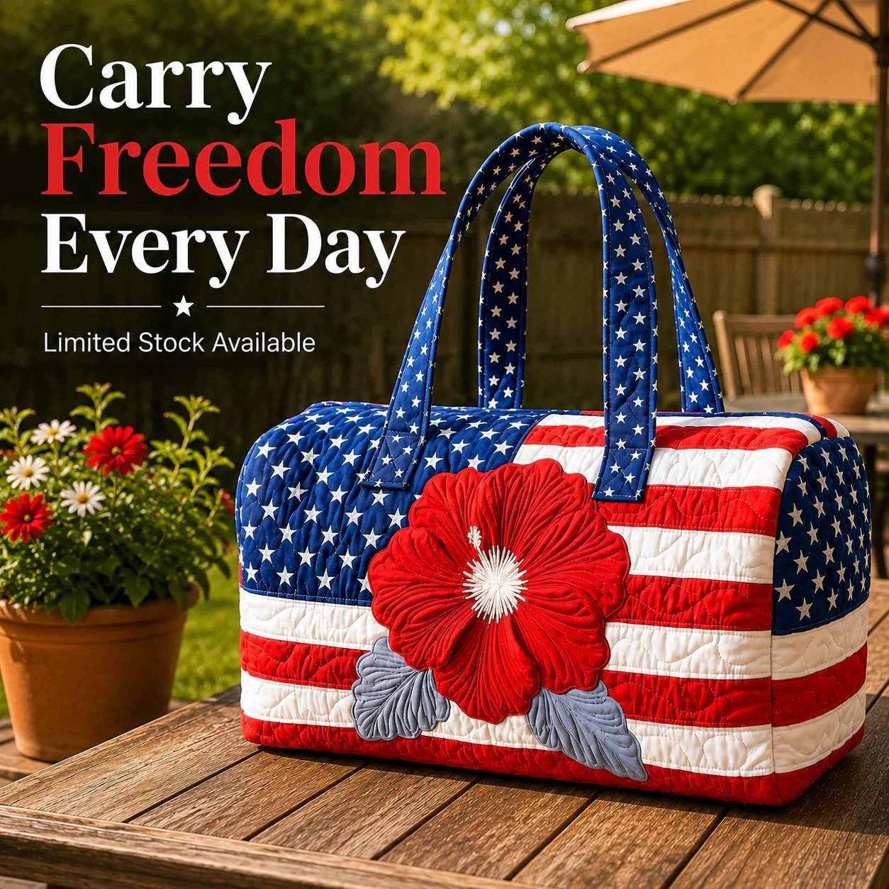 🔥Floral American Flag Travel Duffel