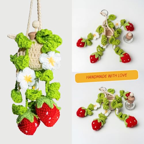 Crochet Strawberry Hanging Plant for Car Air Freshener