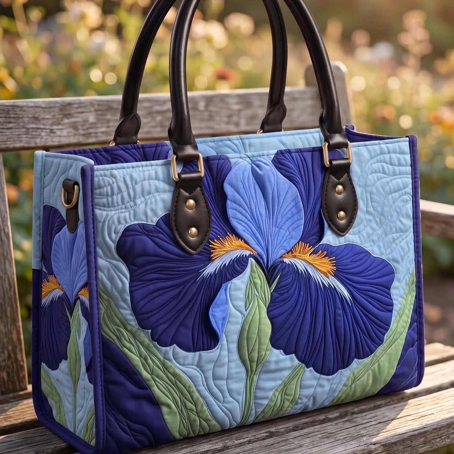 Blue Iris Quilted Leather Strap Bible Handbag