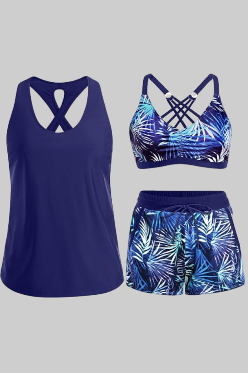 3 Piece Tankini with Shorts - Sporty Swimsuit