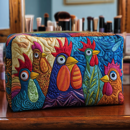 Chicken Bloom Quilted Makeup Bag