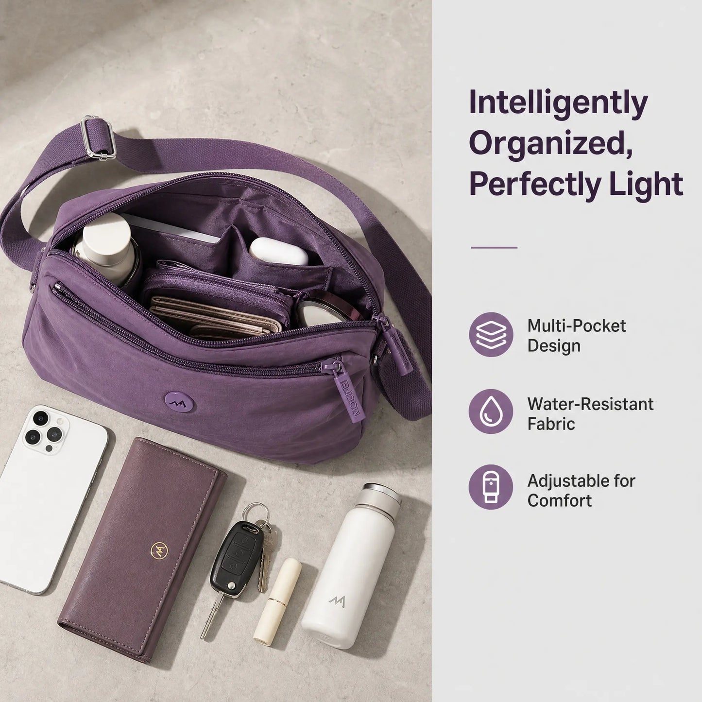 Women's Lightweight Water-Repellent Crossbody Sling Bag