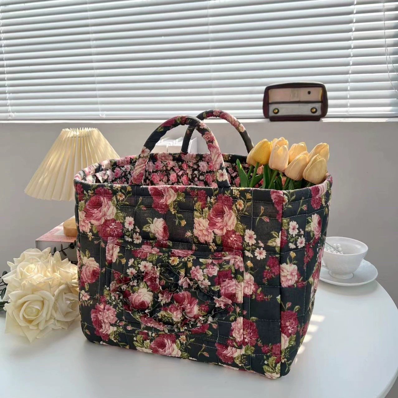 Large Capacity Floral Interior Storage Basket