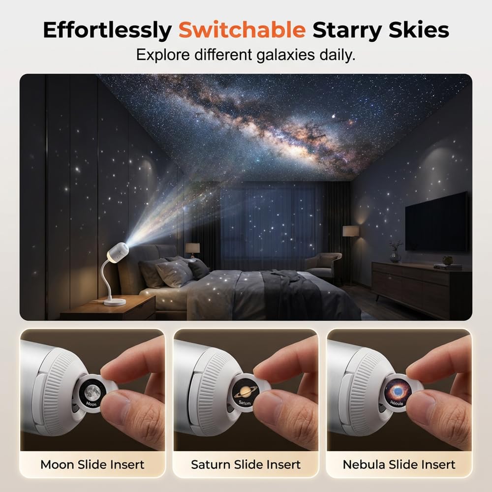 2-in-1 Galaxy Projector with Starry Sky Design and Night Light