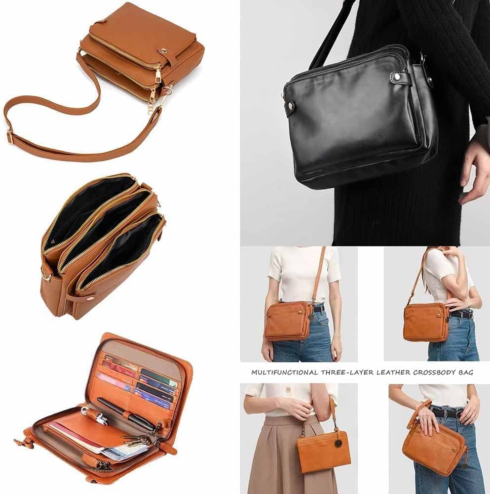Three Layer Leather Crossbody Shoulder
