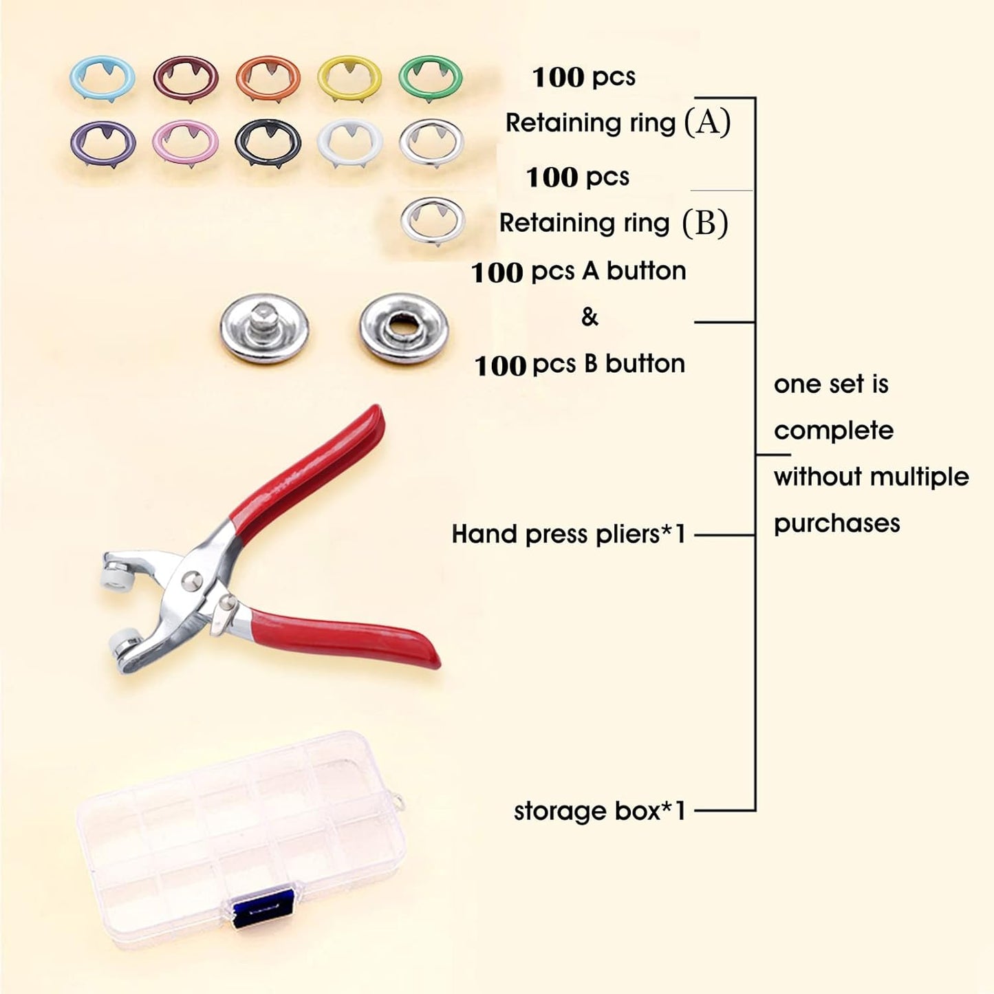 Metal Snaps Buttons with Fastener Pliers Press Tool Kit