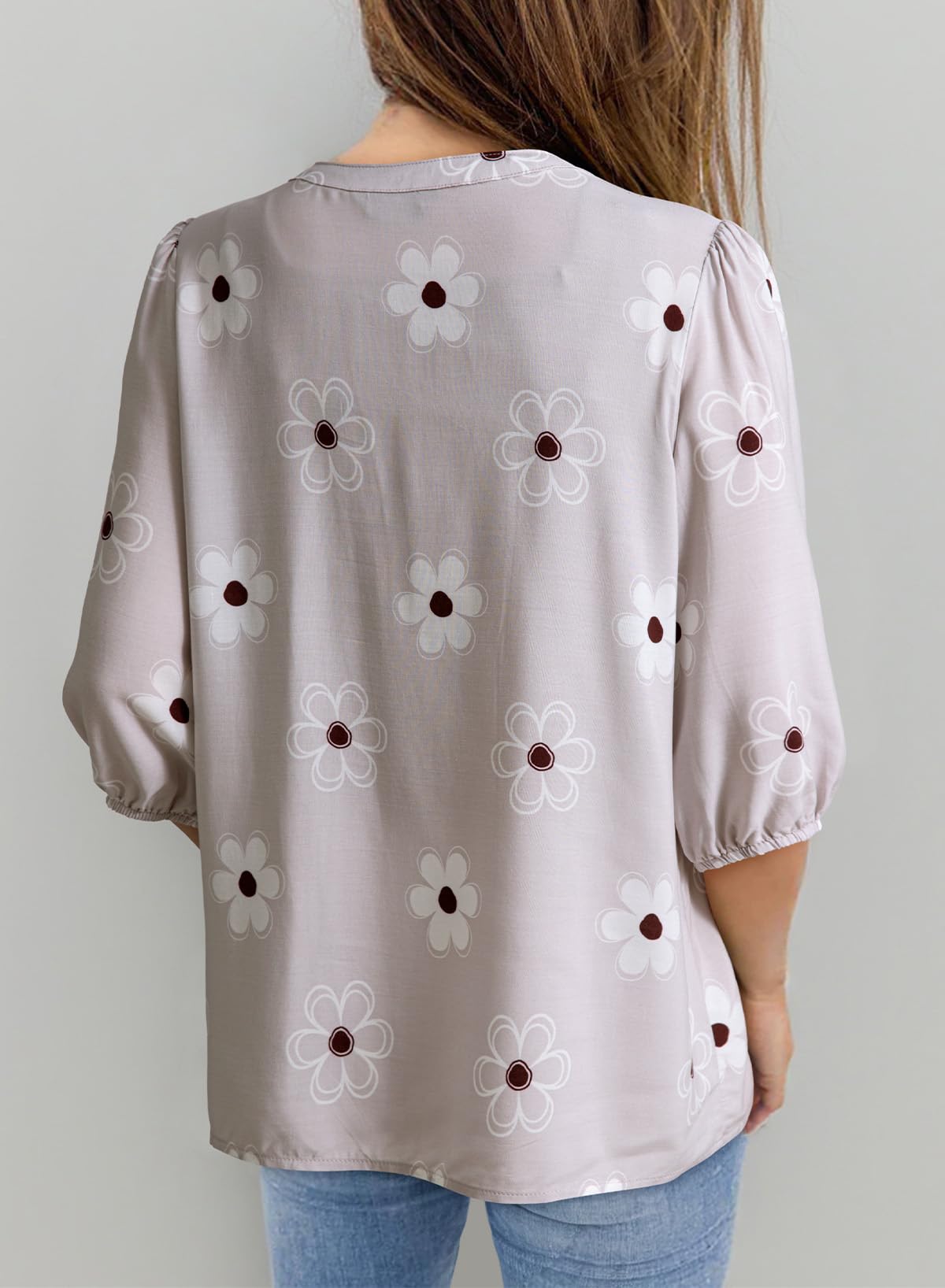 Boho Floral Button Down V Neck Blouses Shirts