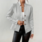 Textured Knit Stand-Collar Open-Front Blazer