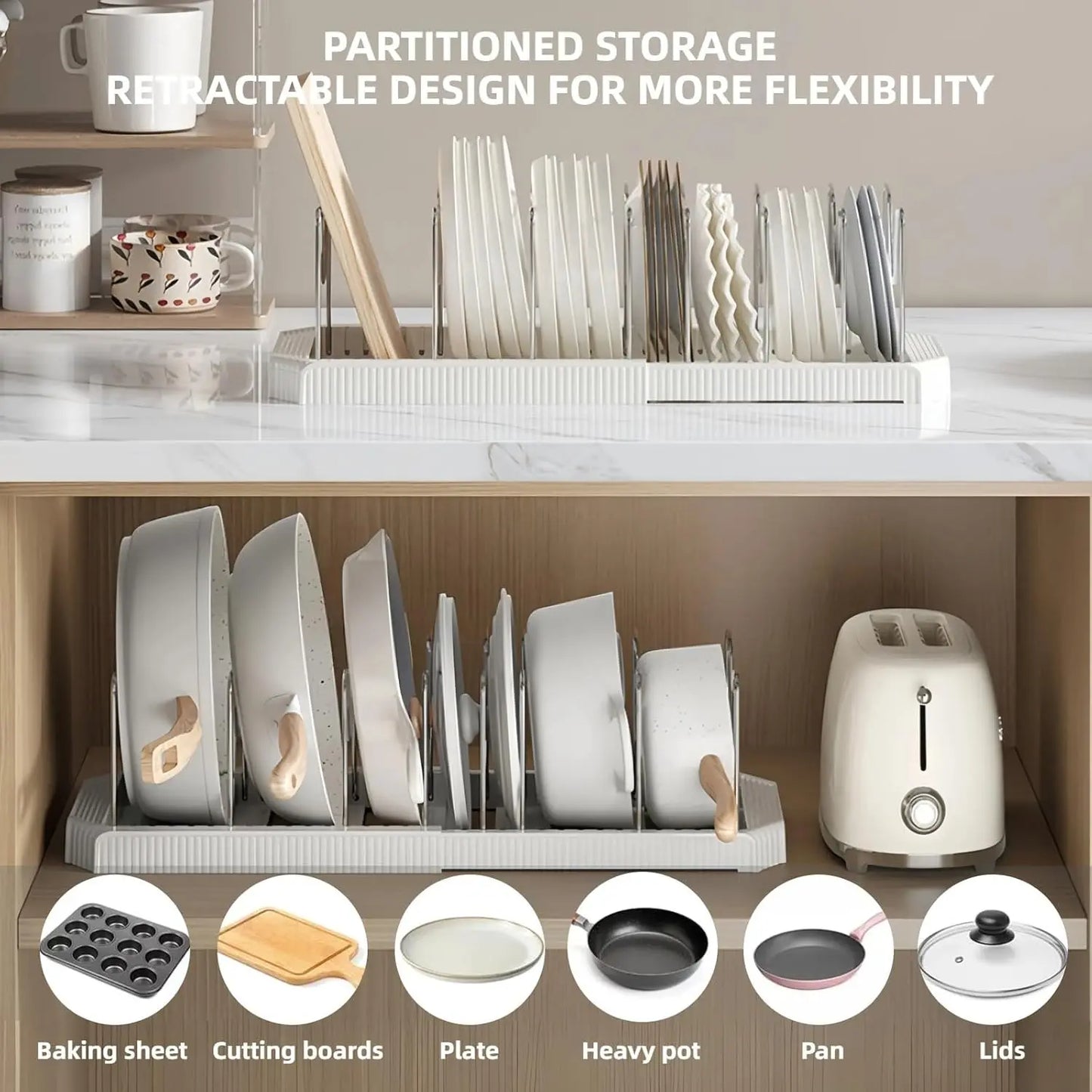 Pot Lids Organizer Rack for Cabinet and Countertop