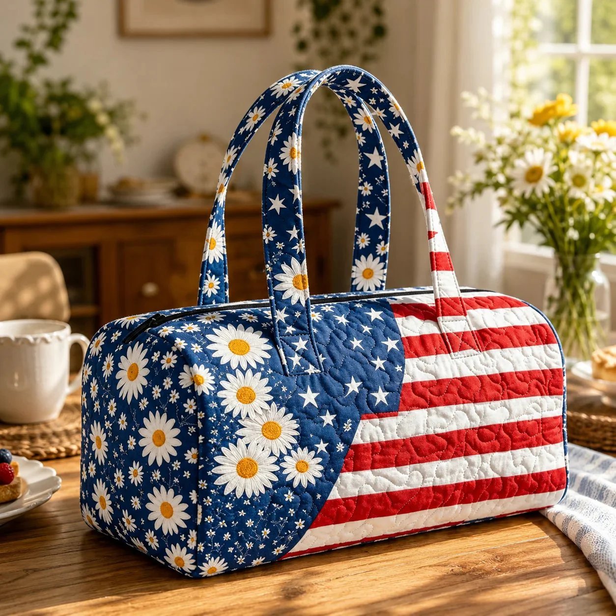 🔥Floral American Flag Travel Duffel