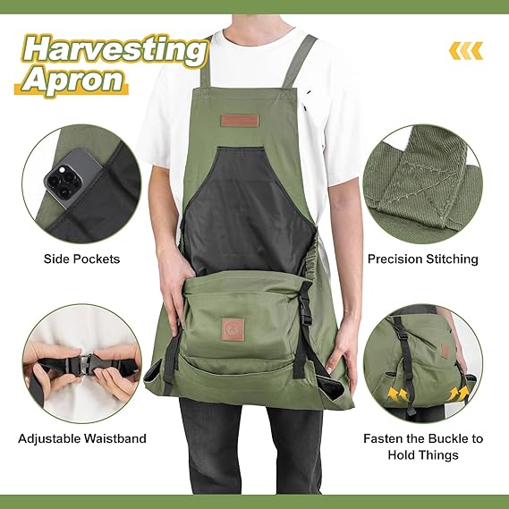 Gardening Apron with Pockets -Instant-Release Harvest System