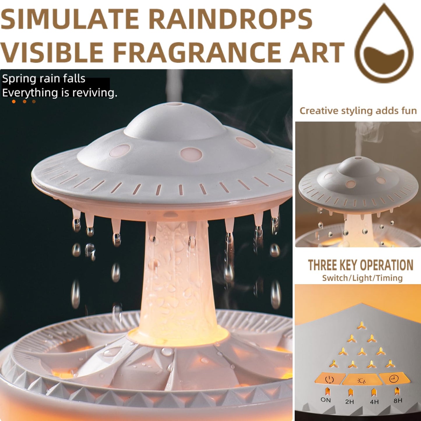 Raindrop Humidifiers for Bedroom -Essential Oil Diffuser