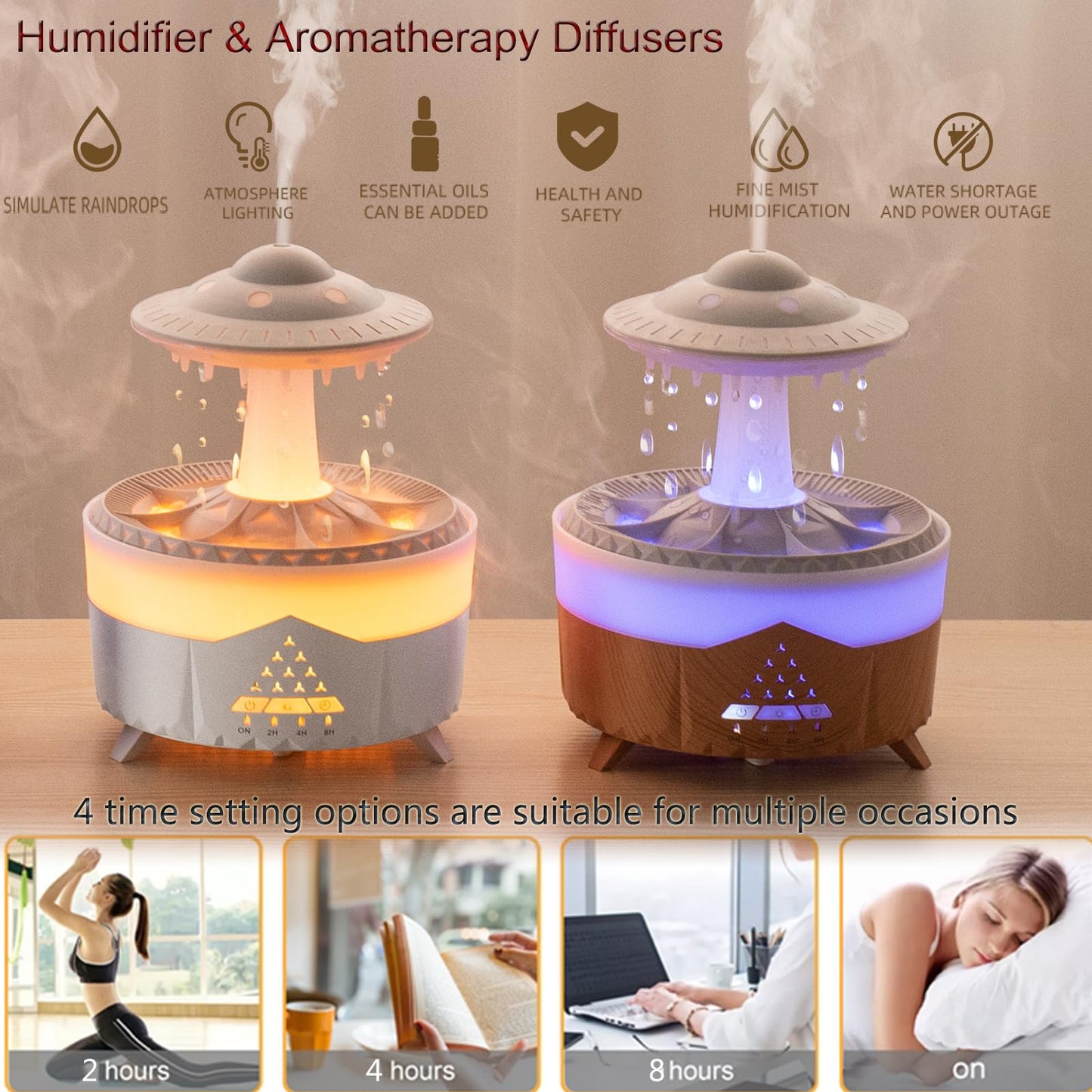 Raindrop Humidifiers for Bedroom -Essential Oil Diffuser