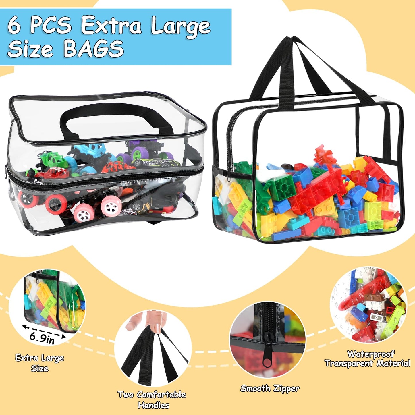 6 Packs Large Toy Storage Bags