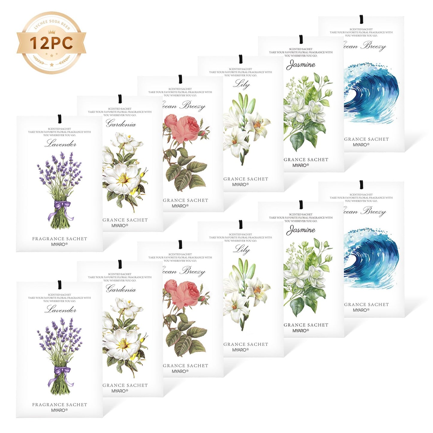 12 Pack Assorted Floral Scented Sachets