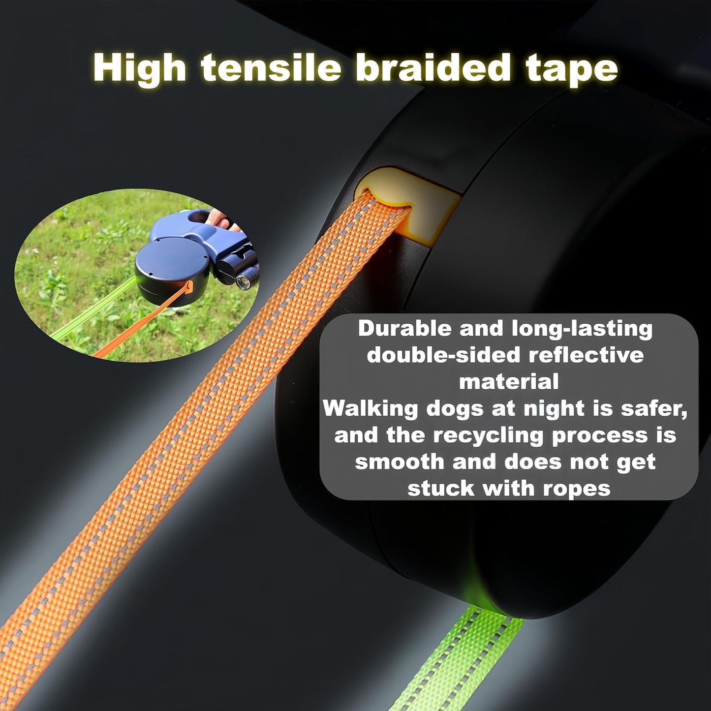 Dual Pet Leash Retractable Reflective Lead 360 Swivel Design