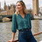 Boho Floral Button Down V Neck Blouses Shirts