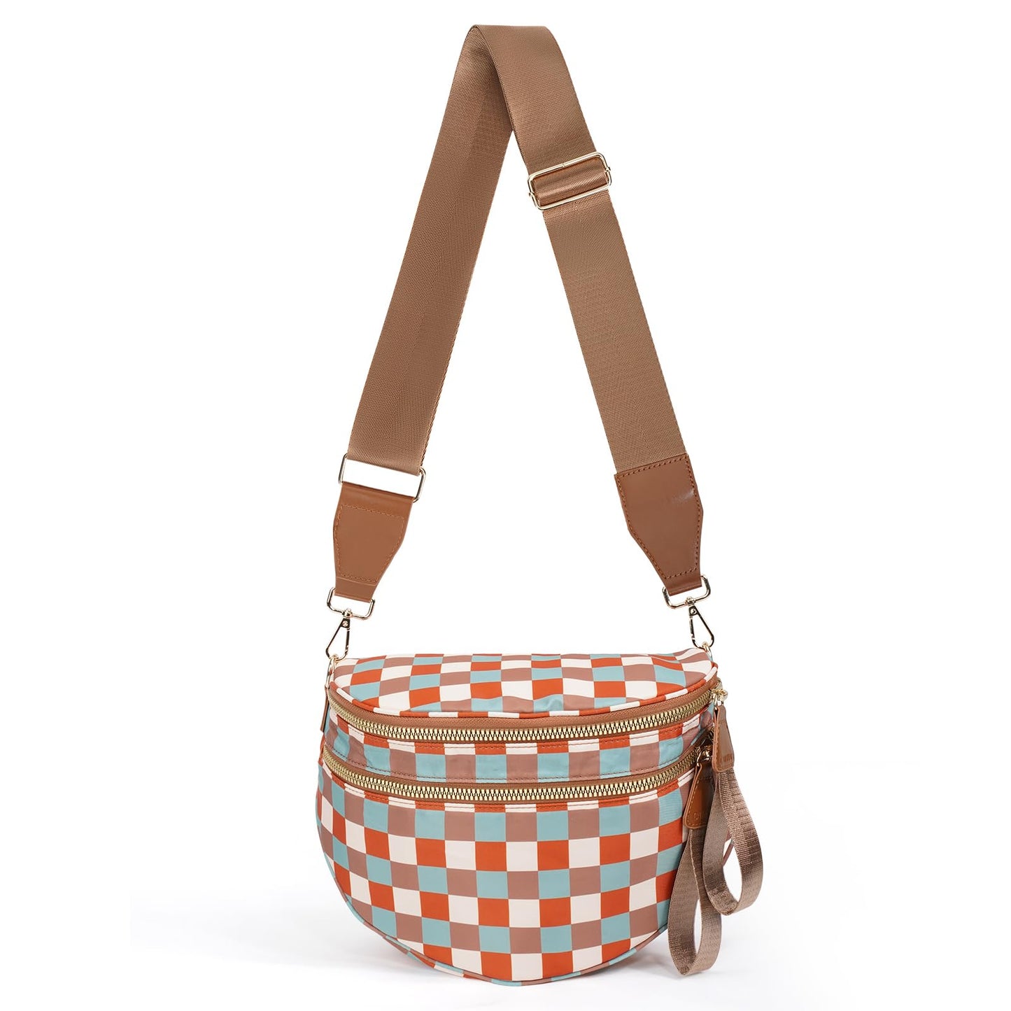 Plus Size Checkered Nylon Crossbody Bum Bag