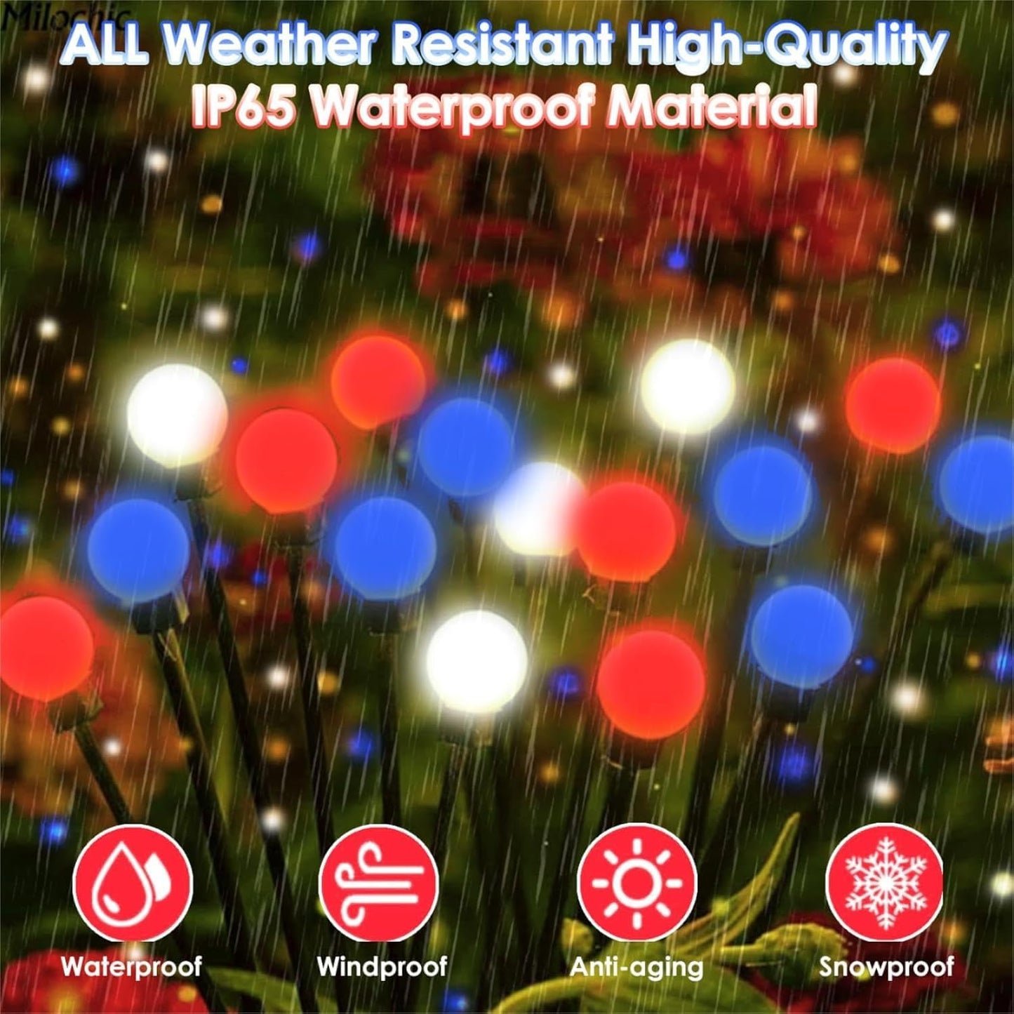 Solar Garden Lights Red White Blue 4th of July Decorations