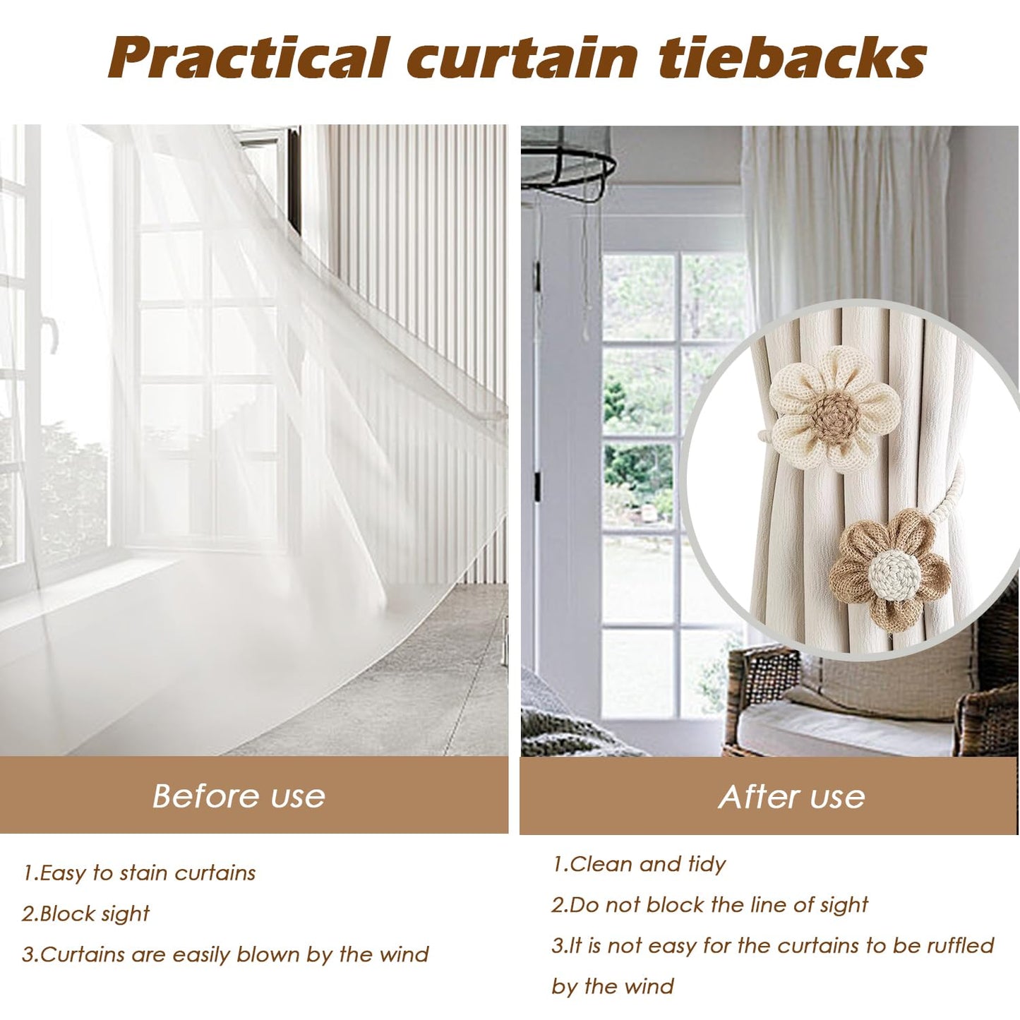 Twisted Boho Flower Curtain Tiebacks for Curtains
