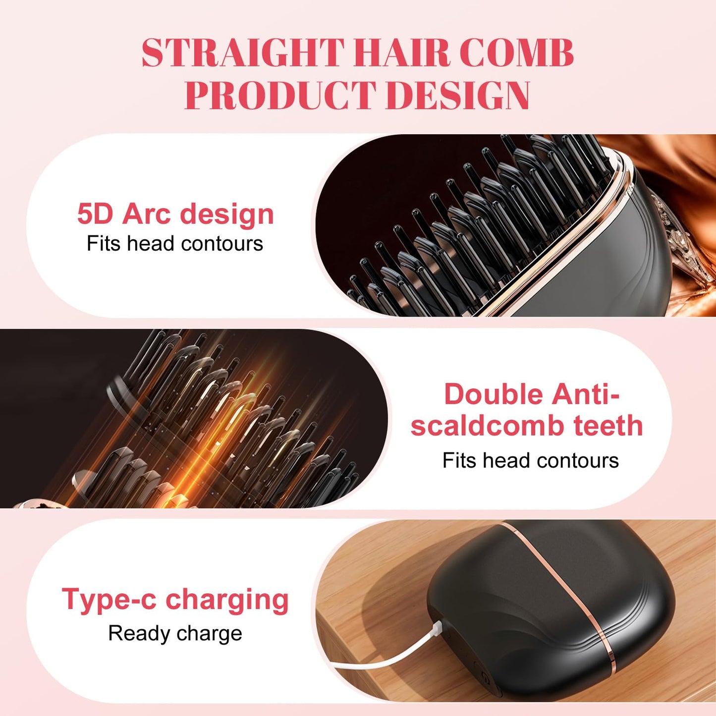 Mini Portable Steam Hair Straightener Brush