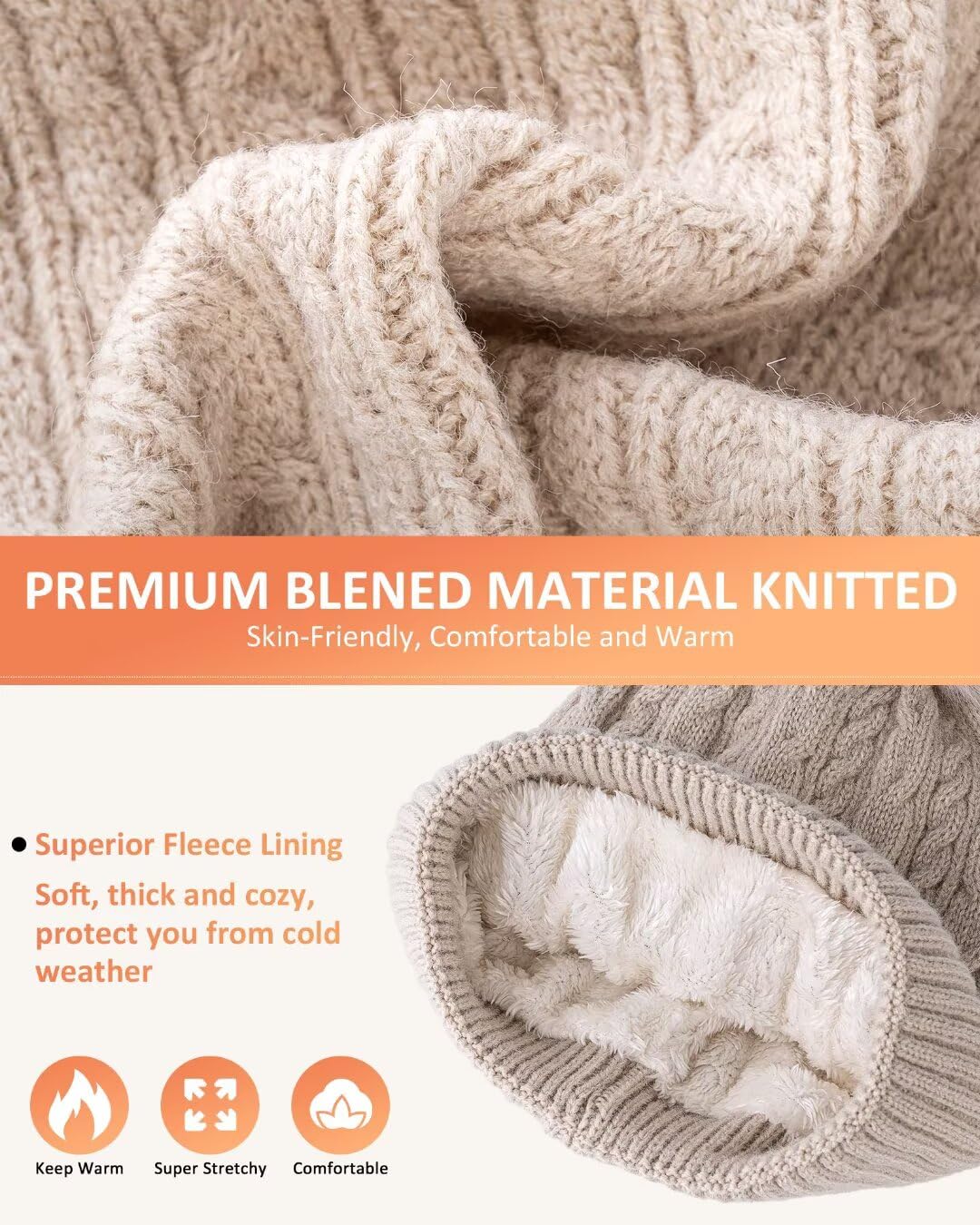 3 in 1 Winter Warmer Beanie Fleece Lined Knit Hat Scarf Gloves Gift Set