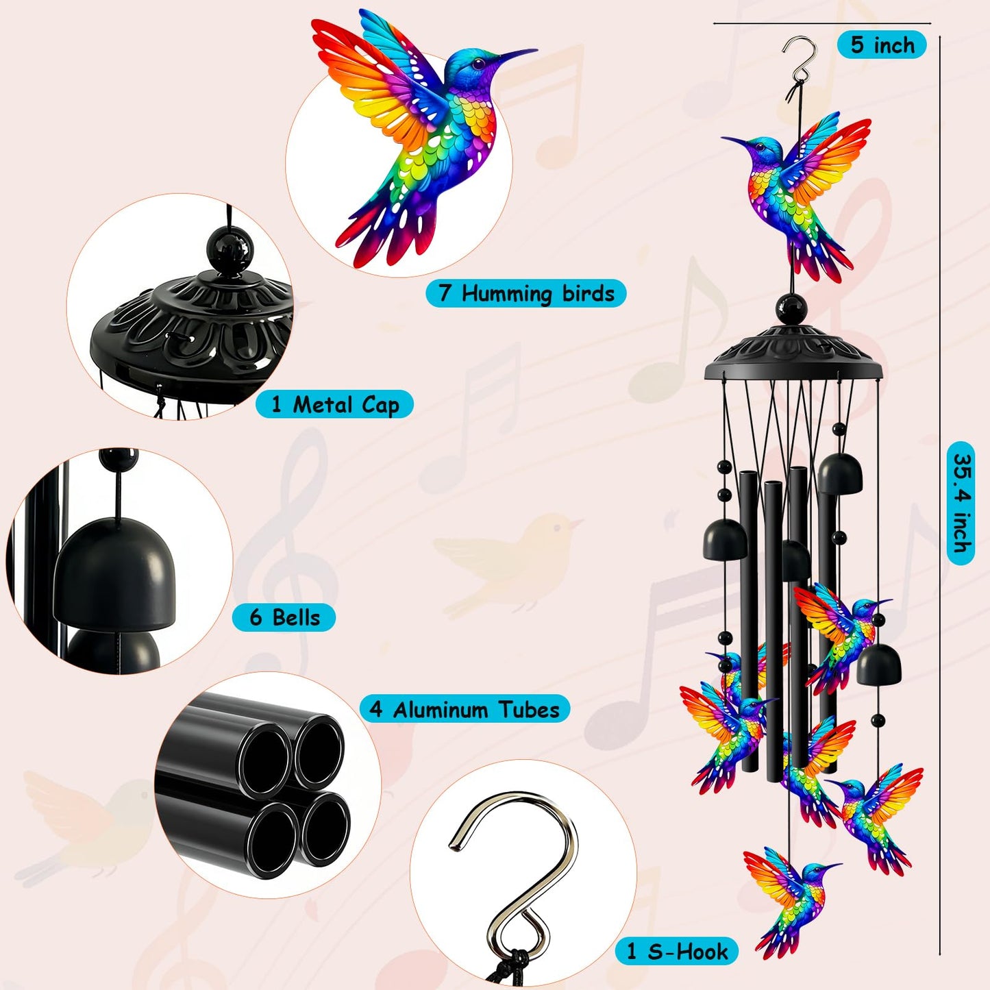 Hummingbird Wind Chimes for Outside