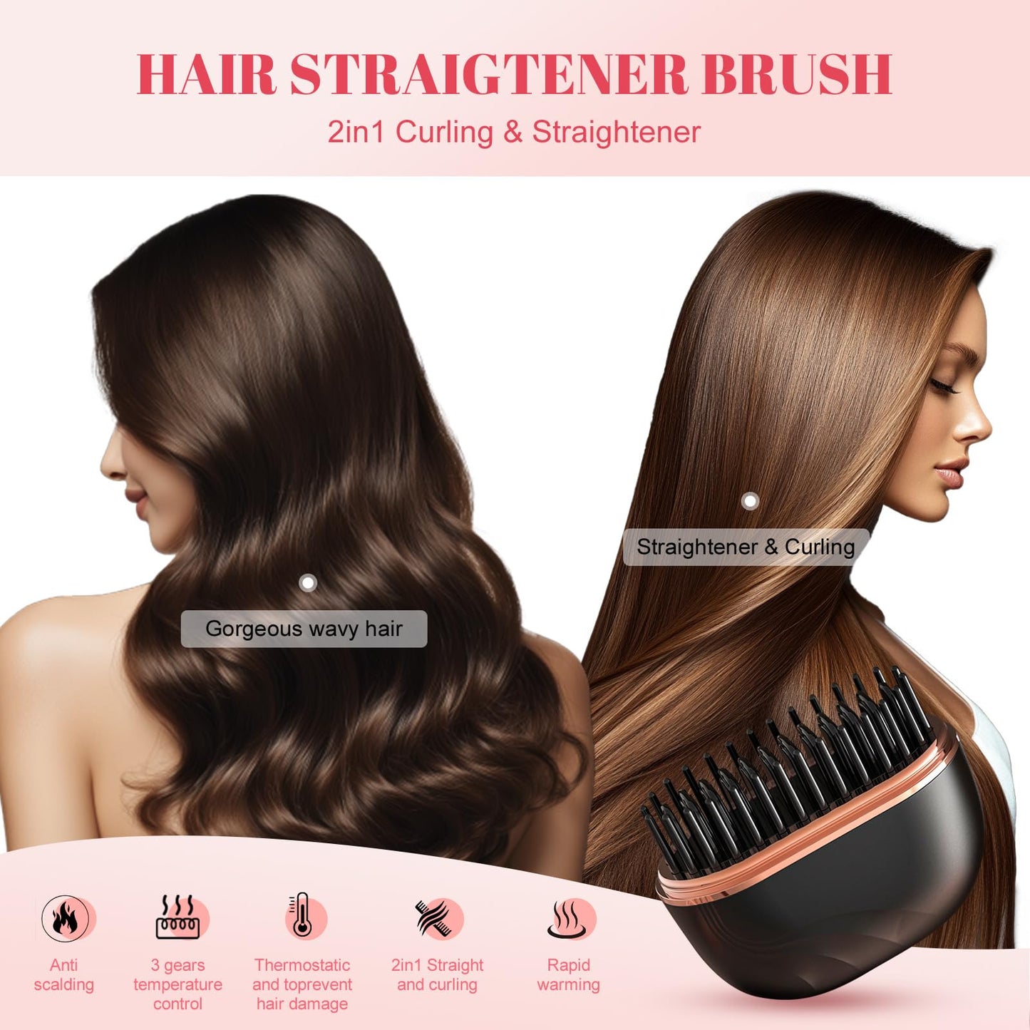 Mini Portable Steam Hair Straightener Brush