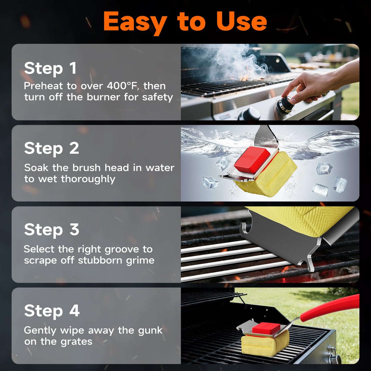 Bristle Free Grill Brush Replaceable Head for Outdoor Grill Cleaning