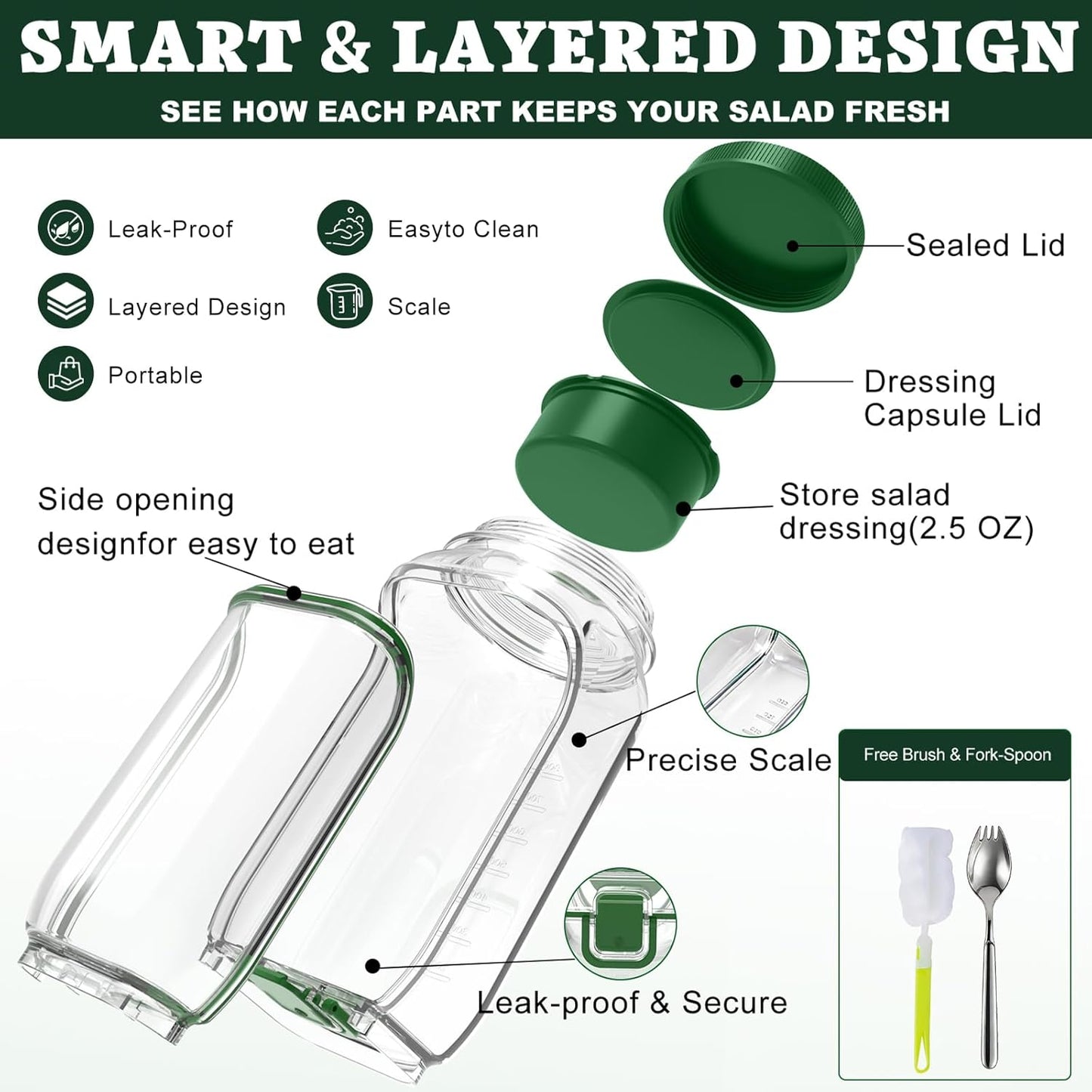 Salad Jar with Side Opening & Dressing Cup