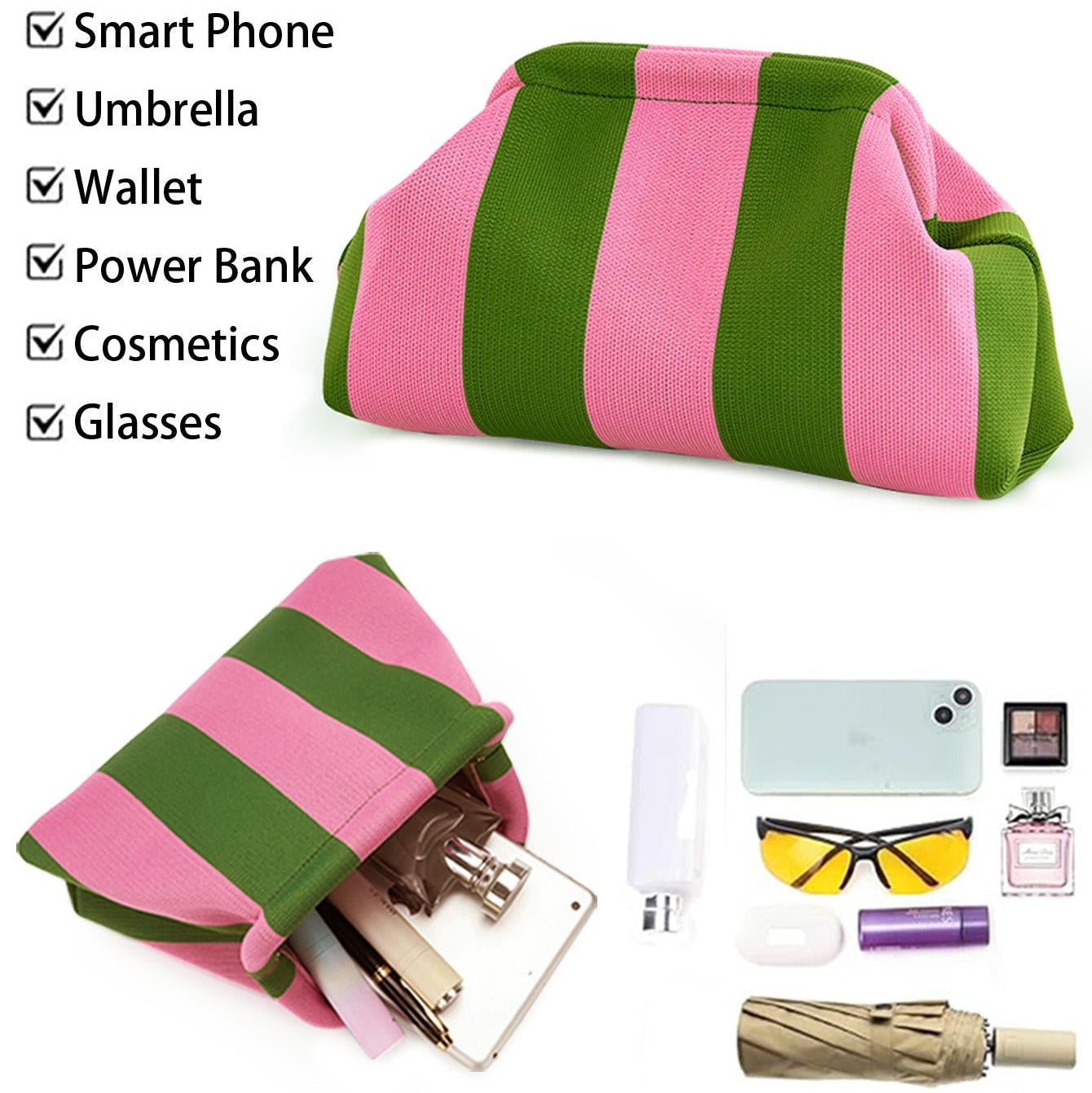 Women‘s Striped Diamond Dot Cloud Handbag