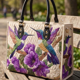 Hummingbird And Flowers Quilted Leather Strap Bible Handbag