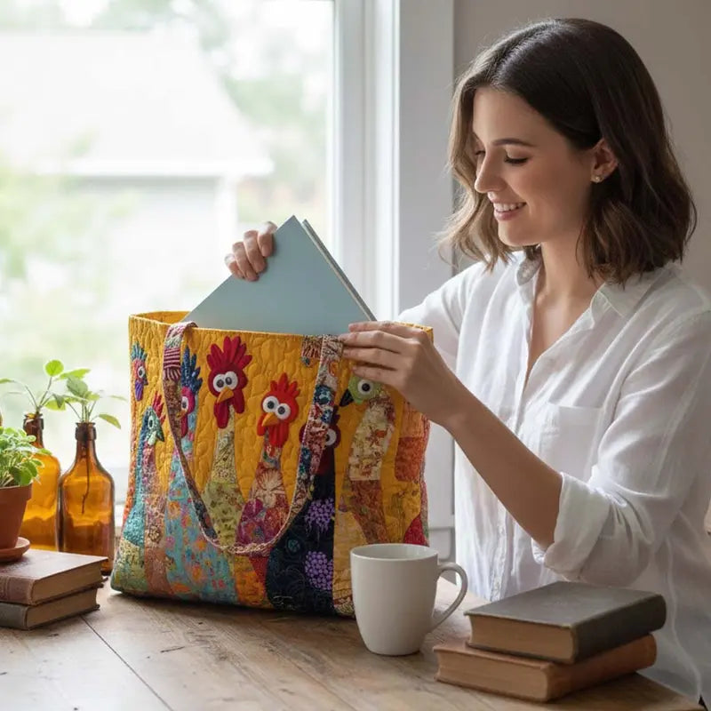 Bohemian Chicken Quilted Tote Bag