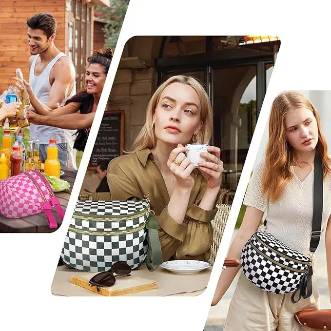 Plus Size Checkered Nylon Crossbody Bum Bag