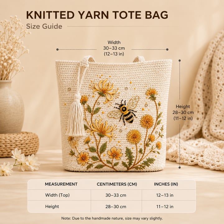 🐝Handmade Crochet Bee Embroidered Tote Bag