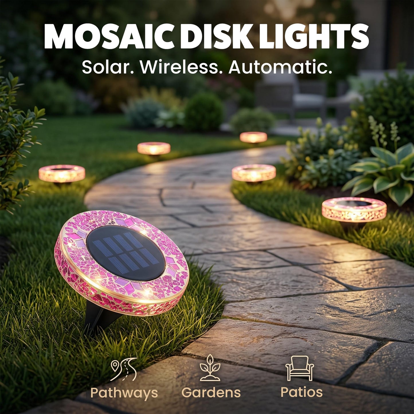 Waterproof Outdoor Glass LED Mosaic Solar Disk Light