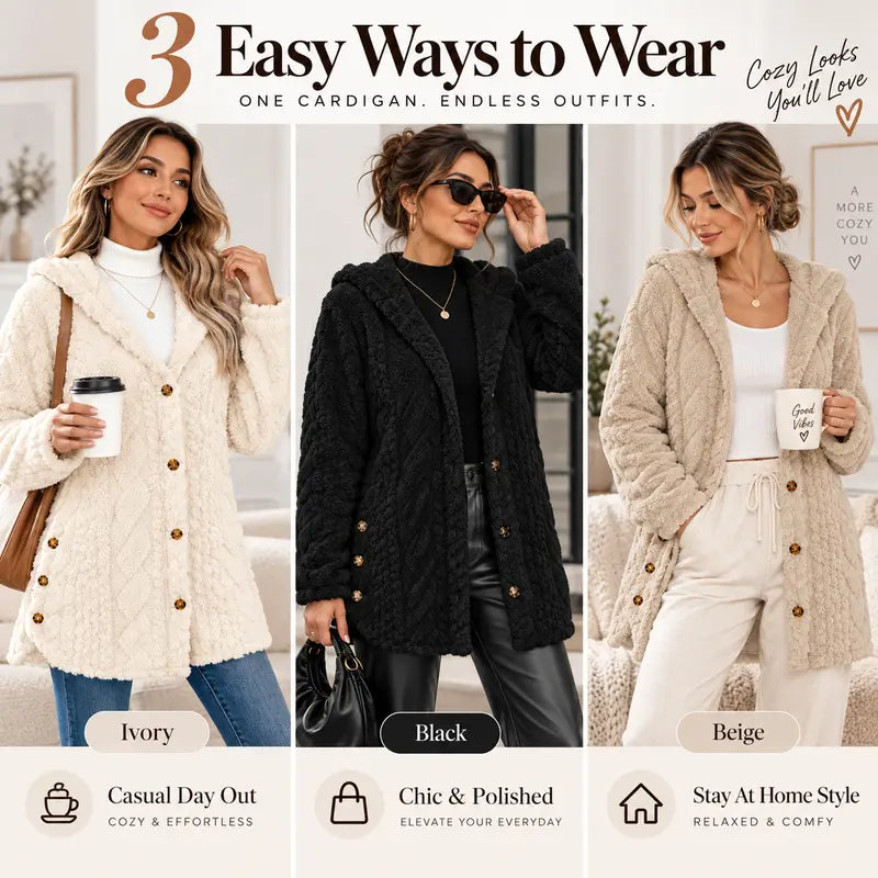 Women’s Plush Cardigan | Oversized Fit, Button Front