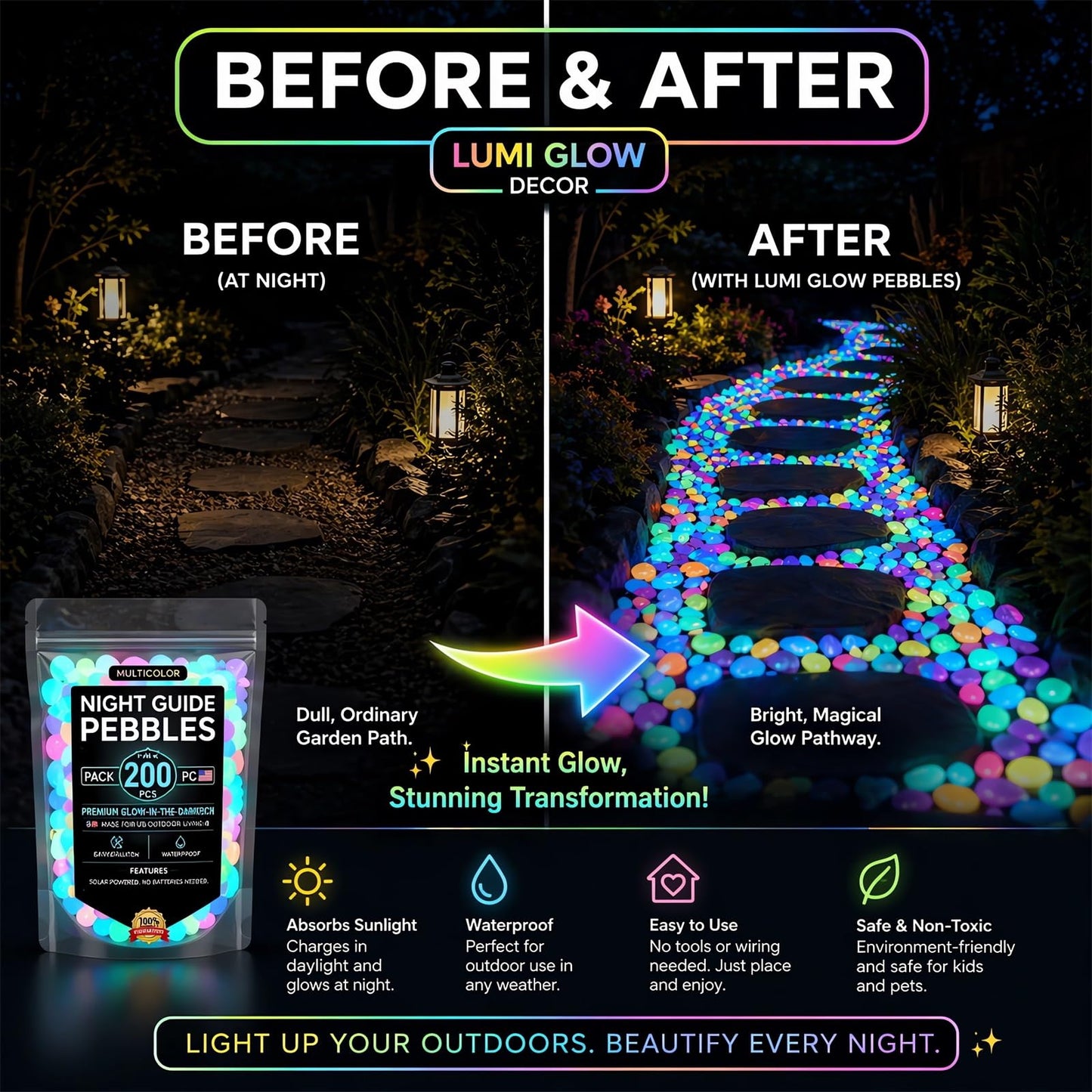 Colorful Glow-in-the-Dark Garden Stones