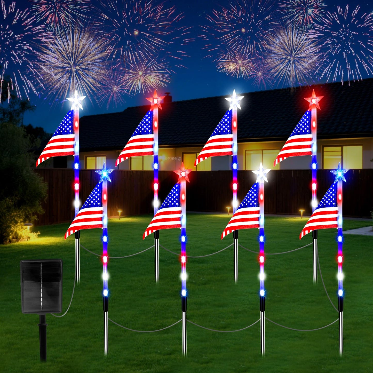 8 Pack Solar Flag Lights 4th of July Decorations Outdoor
