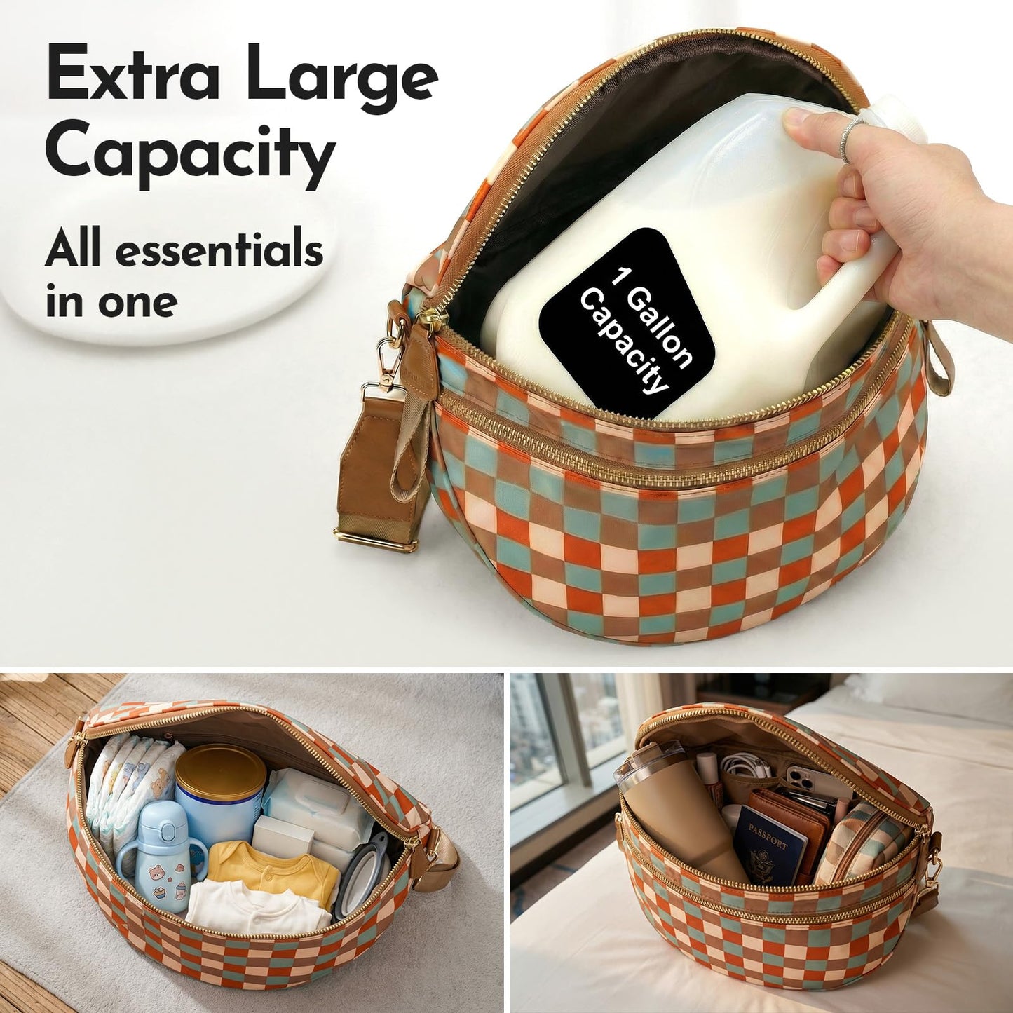 Plus Size Checkered Nylon Crossbody Bum Bag